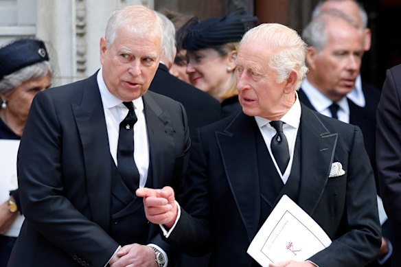 King Charles, right, has moved to strip  his younger brother Andrew of his titles and honours.