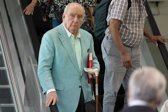 Alan Jones arriving back in Sydney on Tuesday afternoon.