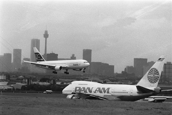 The last Pan Am flight from Sydney to the US ahead of its departure from Sydney Airport in 1986.