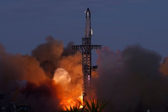 SpaceX’s mega rocket Starship makes a test flight from Starbase, Texas, on  August 26.