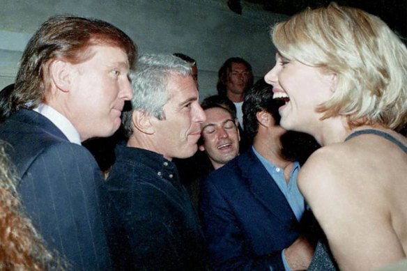 Trump and Jeffrey Epstein (centre) with an unnamed woman in a photo released by Democrats in 2025.