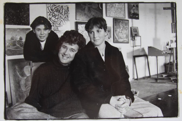 Sunny Leunig (right), with his brother Gus and father, Michael Leunig.