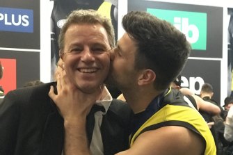 Ben Crowe post match in the Richmond change rooms after the 2019 Grand Final. 