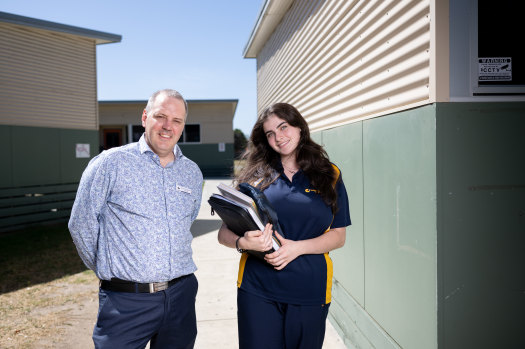Coburg High School principal Brent Houghton and year 12 student Scarlett.
