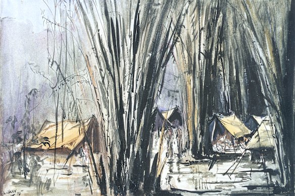 The canvas tent cholera hospital painted by POW Jack Chalker.