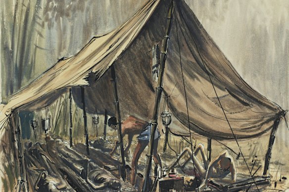 Caring for men in a cholera tent.