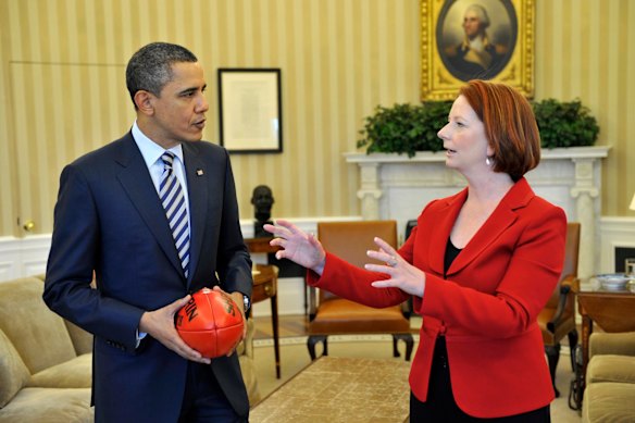 Barack Obama, Julia Gillard and the Sherrin.