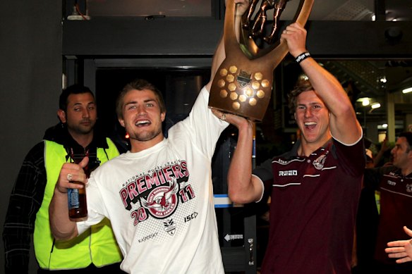 Kieran Foran and Daly Cherry-Evans with the NRL trophy in 2011.
