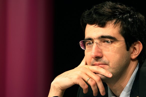 Russia’s Vladimir Kramnik – seen here in 2008 –  is widely considered one of the greatest players in chess history. Now 50, he had questioned whether Naroditsky had cheated online.