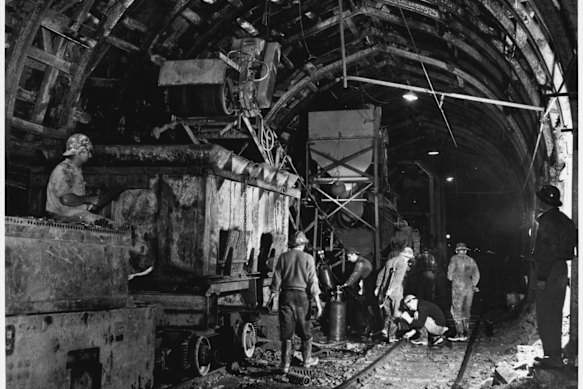 Construction of the Eucumbene tunnel in 1958, part of the Snowy Mountains Hydro-Electric Project.