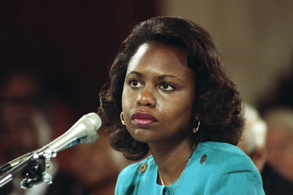Anita Hill testifies before the Senate Judiciary Committee on the Supreme Court nomination of Clarence Thomas on Capitol Hill in Washington in 1991.