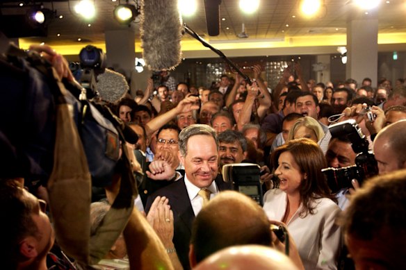 Morris Iemma arrives at St George Leagues Club after his 2007 election victory.