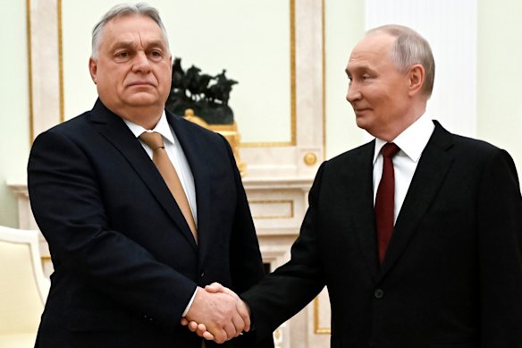 Friends in high places: Orb&aacute;n has been praised by Russia&rsquo;s Vladimir Putin for his &ldquo;balanced position&rdquo; on the war in Ukraine. 