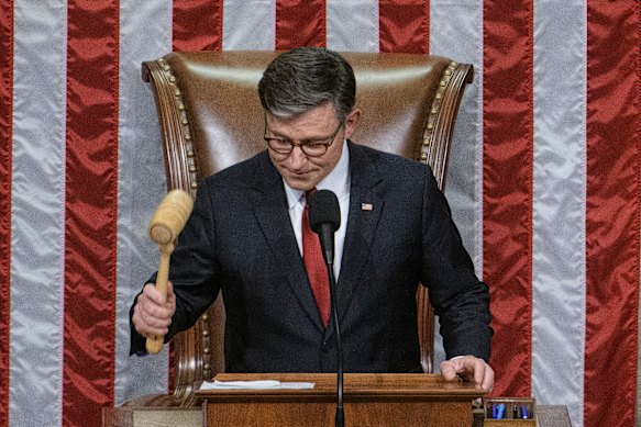 House Speaker Mike Johnson gavels in the chamber during final passage of President Donald Trump’s signature bill on Thursday.