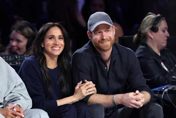 Meghan and Harry watching basketball in California in February.