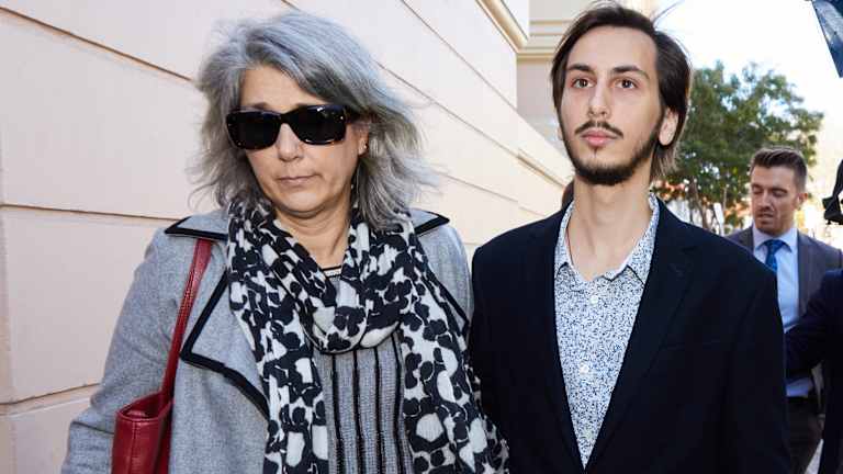 The mother and brother of Hannah Quinn outside court in Newtown. 