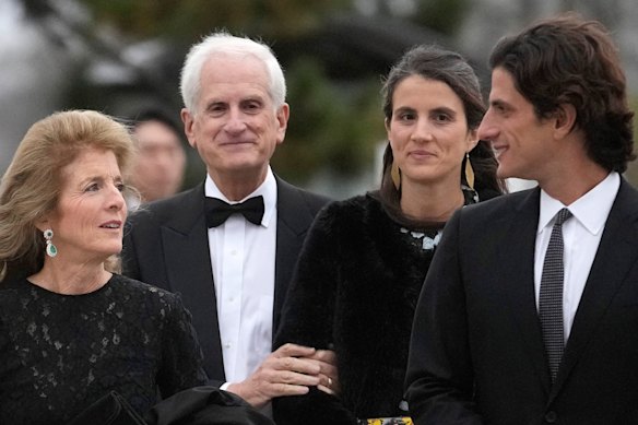 From left to right, then-US ambassador to Australia Caroline Kennedy, her husband Edwin Schlossberg, and children, Tatiana and Jack Schlossberg in 2023.