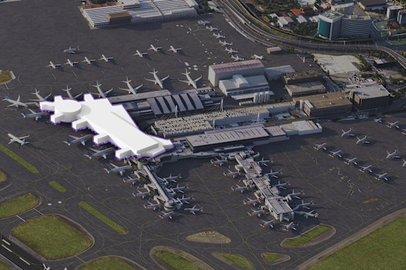 An aerial view of the planned expansion at the T2 and T3 terminals.
