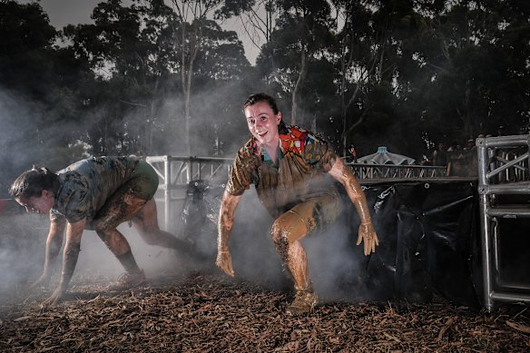 The Cry Baby obstacle consists of crawling through smoky tunnels.