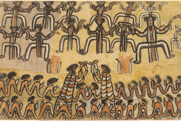 William Barak’s Ceremony, circa 1898, is one of the most significant works featured in the collection.