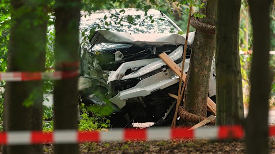 The van was crashed into a tree after the attack on the march.