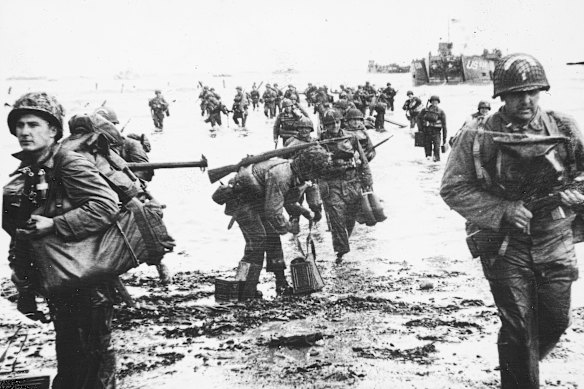 US troops taking part in Normandy landings in June 1944.