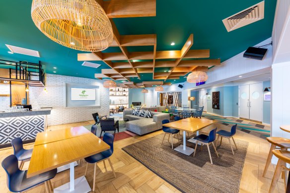 The refreshed Holiday Inn and its bar.