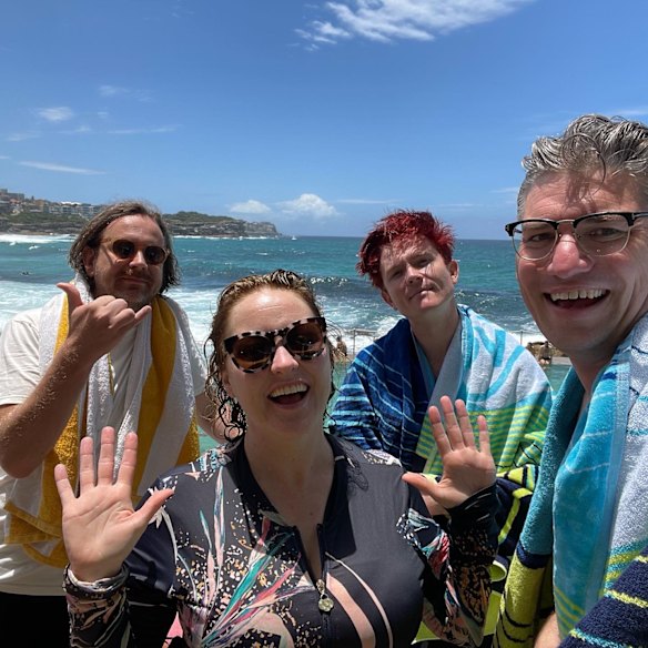 Rowe with friends at Bronte pool.