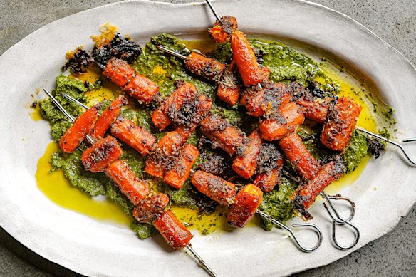 Spiced honey and parmesan skewers, meet your new best friend, salsa verde.
