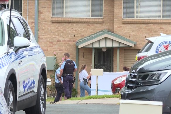Police at the scene of the alleged attack in Narellan Vale.