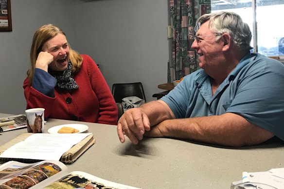 Hannie Rayson with rodeo regular Peter (Naka) Kennedy, who says a bull won’t buck ″⁣if they don’t like it″⁣.