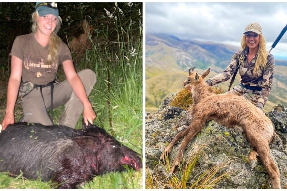 Sem Jones o Samantha Wild Pigs también cazaron en el país con plagas en Nueva Zelanda y una cabra de caravana.