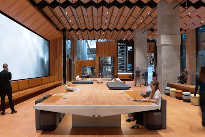 Wardle Architects’ overhaul of ISPT’s 477 Pitt Street tower includes a community table.