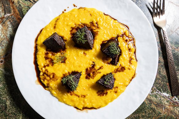 Saffron risotto with braised beef cheek.