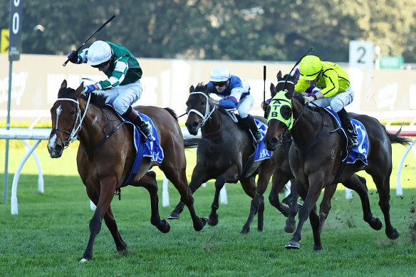 Kerrin McEvoy takes Via Sistina to victory in the Winx Stakes at Randwick on August 24 last year.