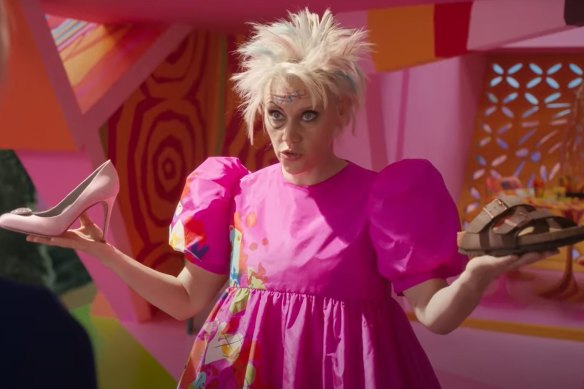 Lesson in grounding: In seeking to go to the real world, Barbie is presented with a choice: “You can go back to your regular life or you can know the truth about the universe.”