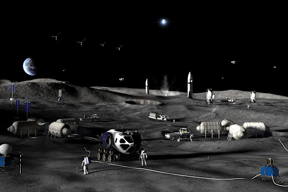A NASA illustration shows what they envisage a US base on the moon could look like.