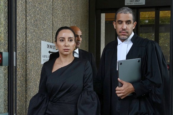 Antoinette Lattouf leaves the Federal Court for lunch.