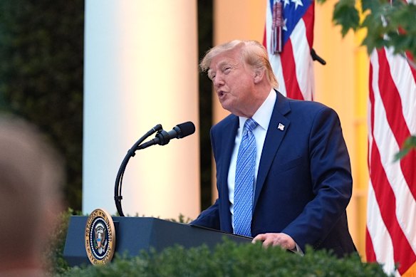 Donald Trump in the Rose Garden of the White House on Thursday night.