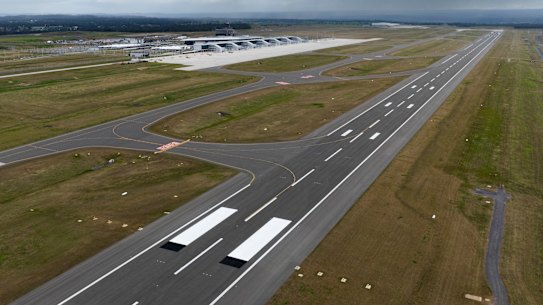 Western Sydney Airport’s 3.7-kilometre runway can handle aircraft as large as an A380 superjumbo.