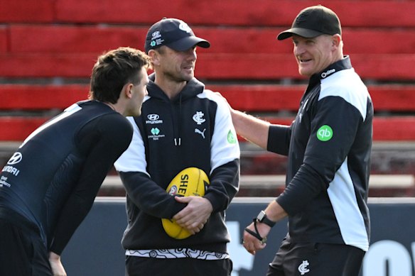 Jagga Smith (right) looms as a key inclusion for the Blues next season, but will Voss be there alongside him?
