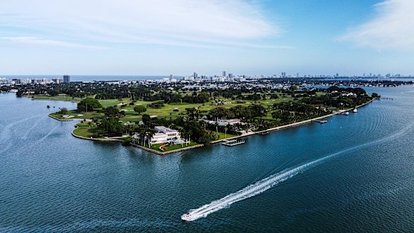 An aerial view of the Indian Creek Island, showing the plot now occupied by Zuckerberg’s new mansion behind the jetty in the foreground.