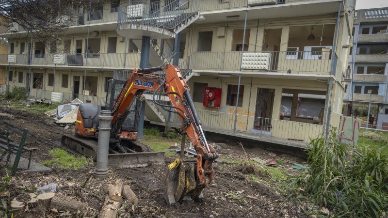 Laying the groundwork: Demolition work has begun at the low-rise South Yarra public housing estate.