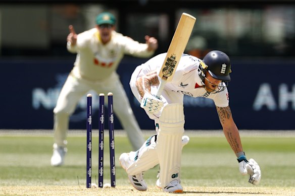 Ben Stokes is bowled.
