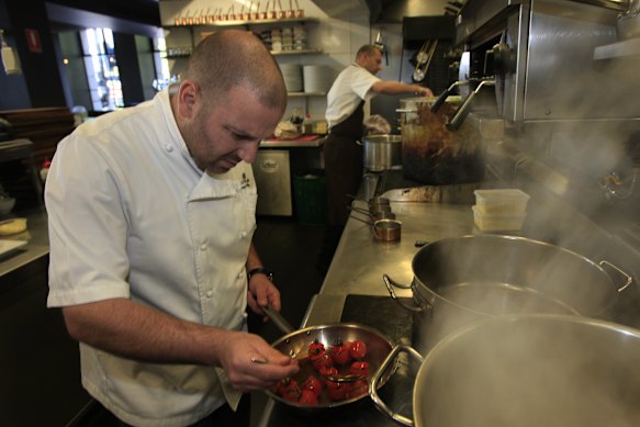 George Calombaris preparing tomato baklava at The Press Club in 2008.