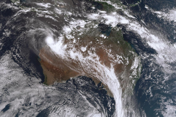 A satellite image shows Tropical Cyclone Zelia over Western Australia on Thursday.  
