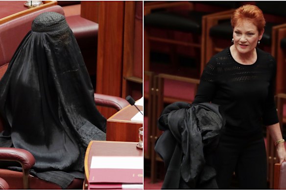 Senator Hanson wore a burqa into the Senate on Thursday, August 17, 2017. 