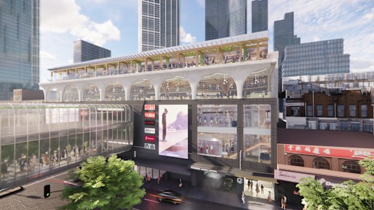 An artist’s impression of planned al freso dining at Melbourne Central shopping centre.