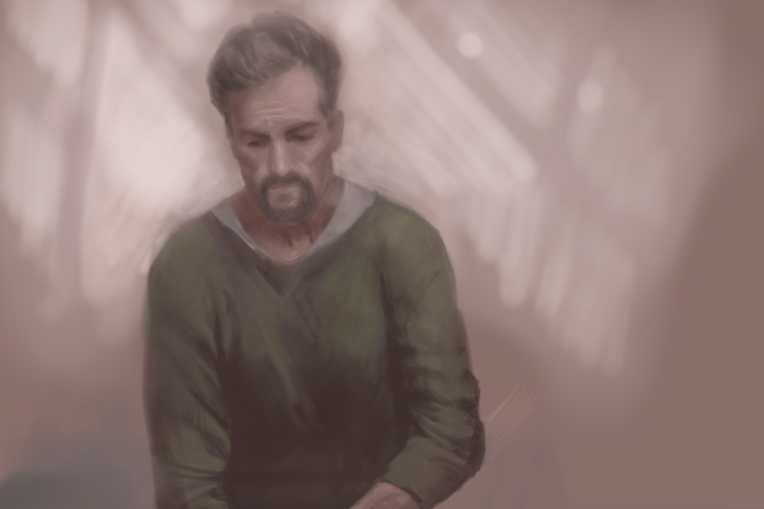 A court sketch of Sam Wood on Thursday, October 8. Nine