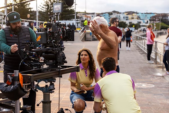 D’Arcy Carden and Will Forte filming Sunny Nights in Bondi last year. 